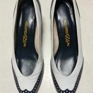 925 Collection Leather White Wing Tip Heels Sz 6.5 Swing,flapper,40’s,rockabilly